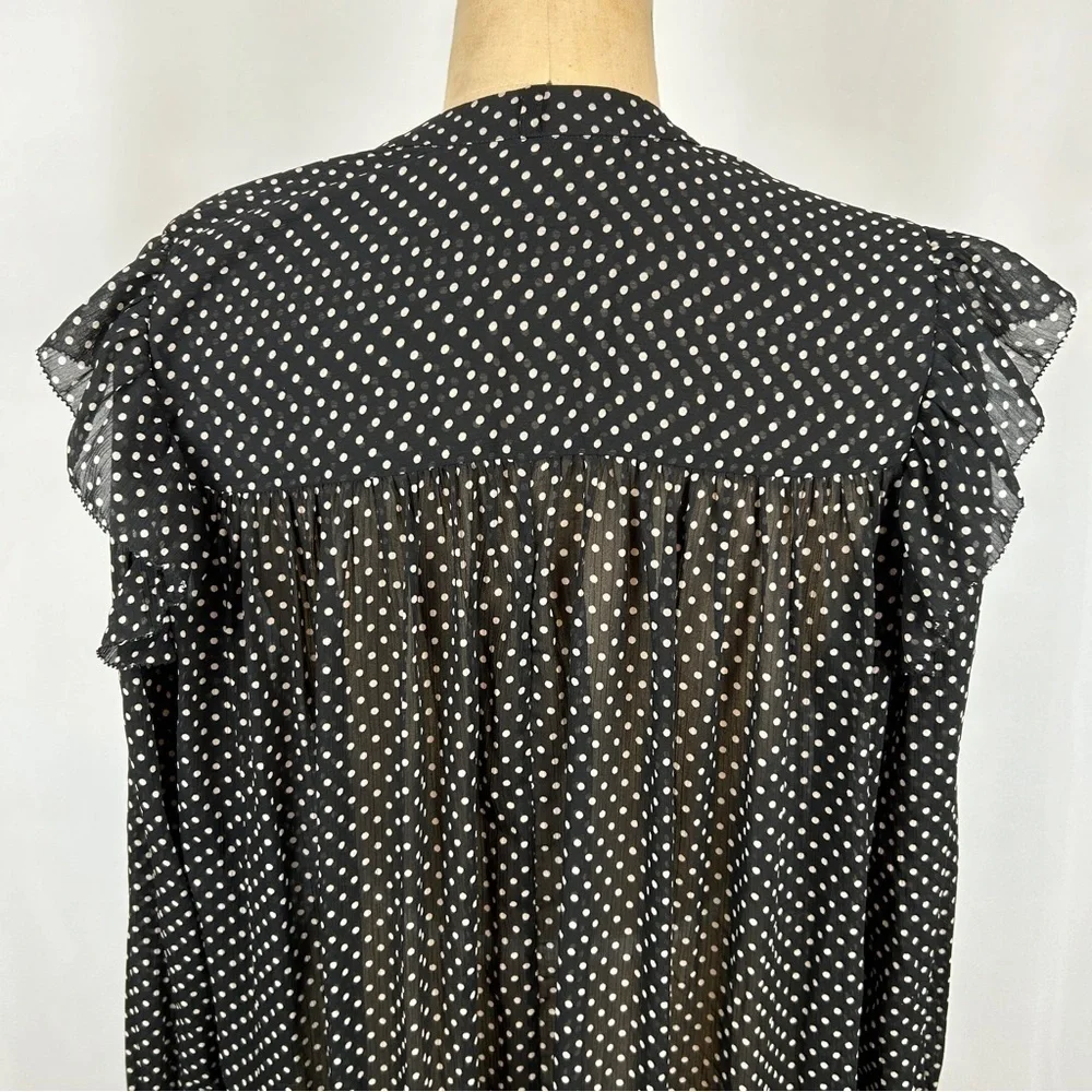 NEW ALLSAINTS Lara White Dot Black Sheer Long Sleeve High/Low Maxi Dress Size 2